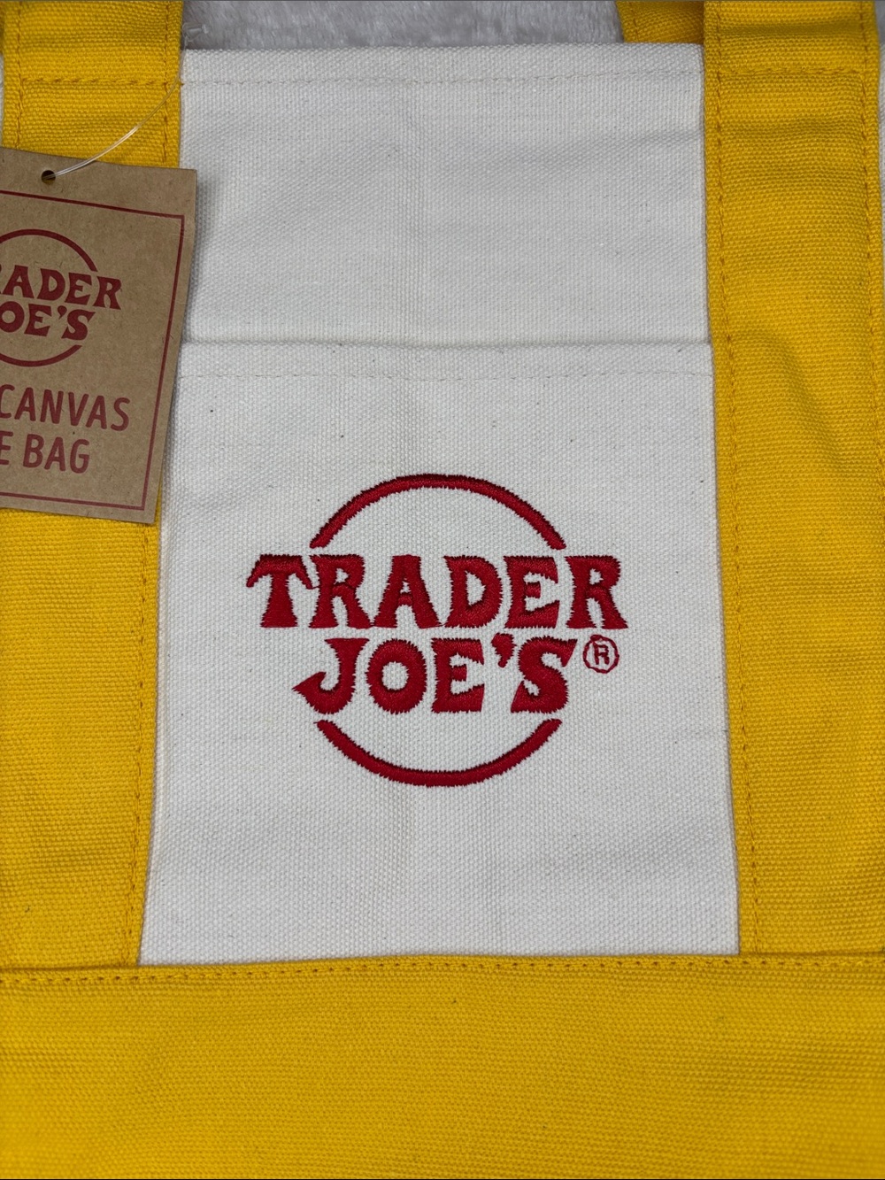Trader Joe’s Yellow & White Mini Canvas Tote Bag - Picture 2 of 8